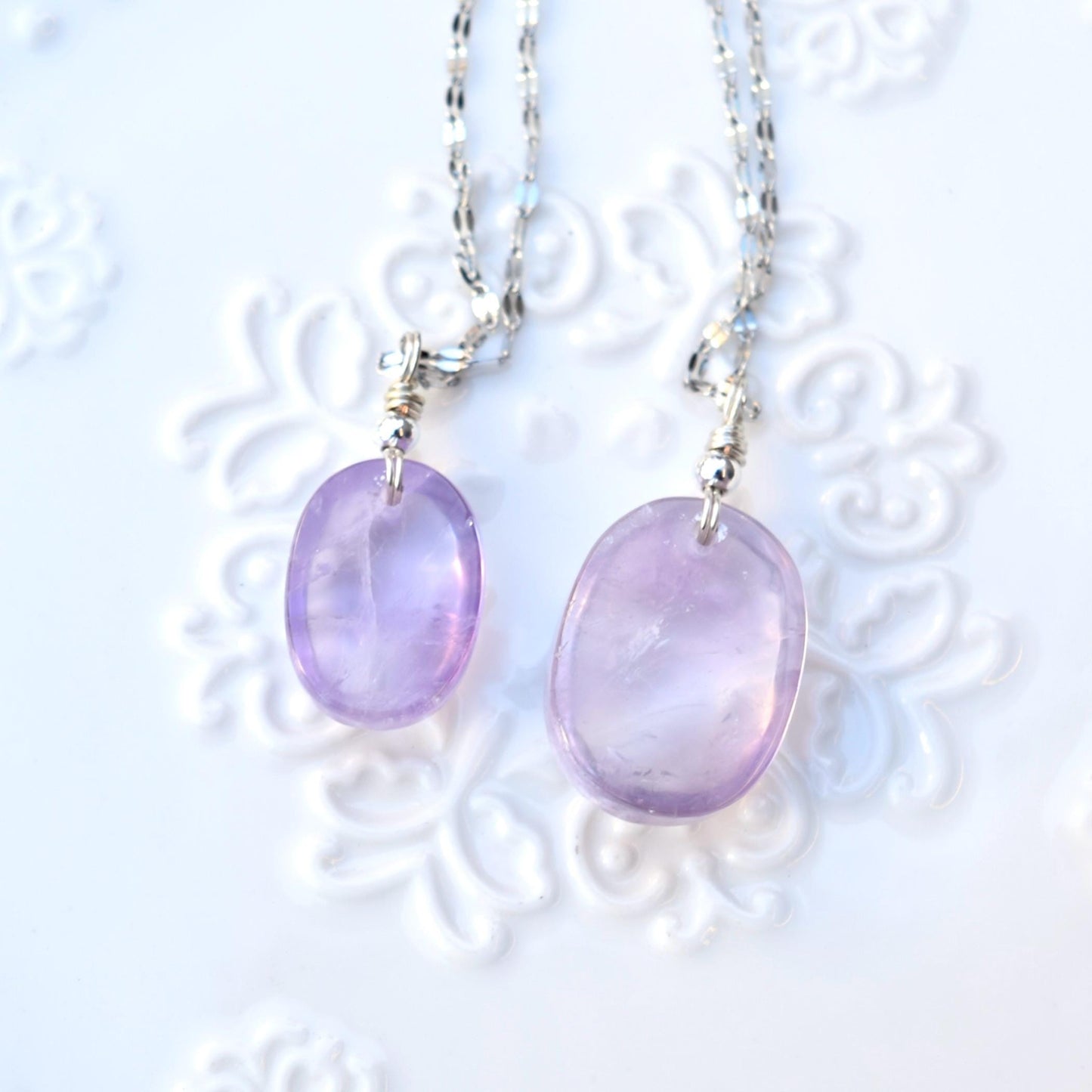 Amethyst Oval Cabochon Pendant Necklace - Silver Tone