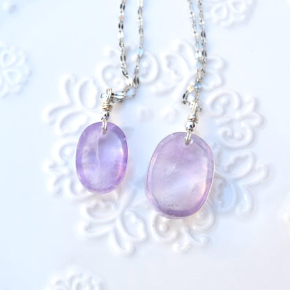Amethyst Oval Cabochon Pendant Necklace - Silver Tone