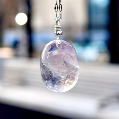 Amethyst Oval Cabochon Pendant Necklace - Silver Tone