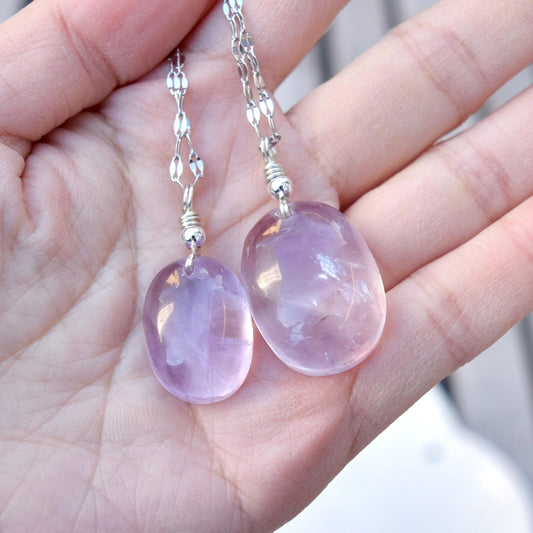 Amethyst Oval Cabochon Pendant Necklace - Silver Tone