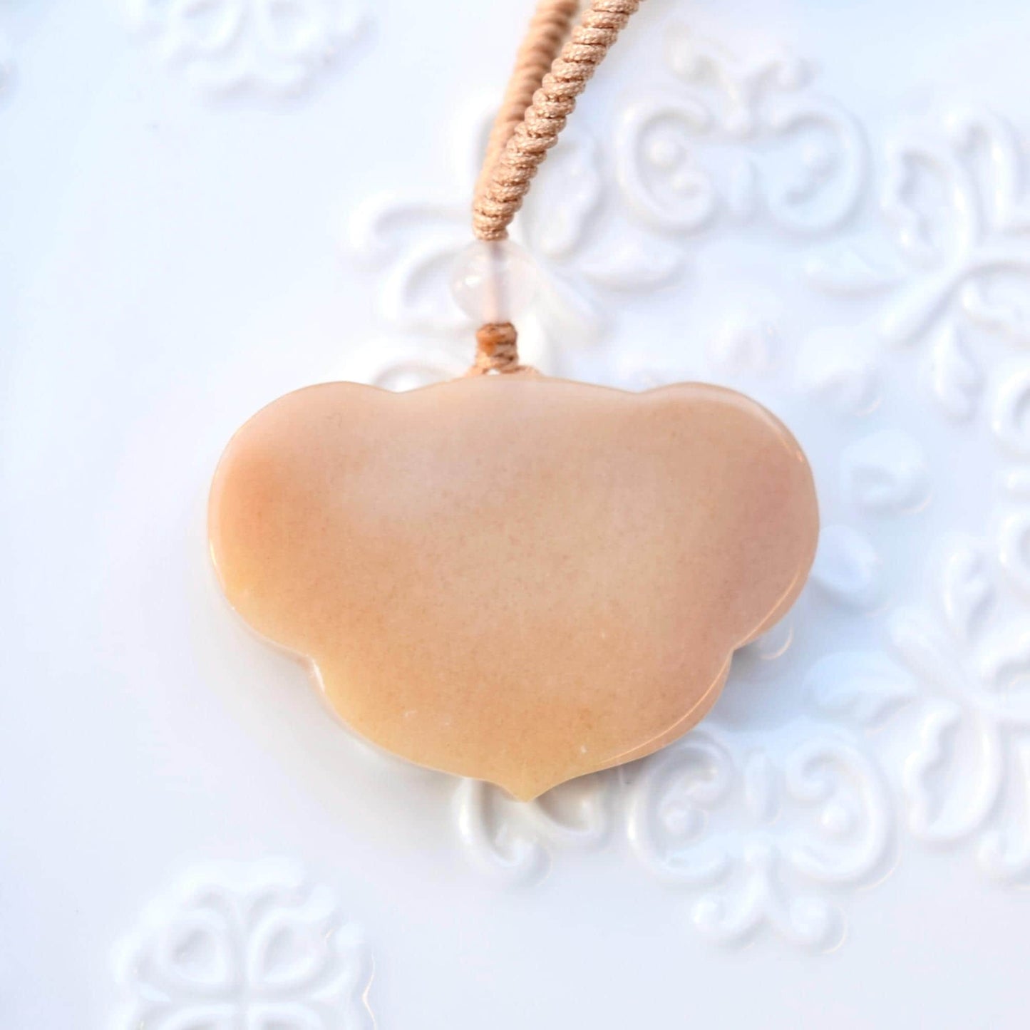 Yellow Peony Lock Pendant Braided Rope Necklace - Quartz Jade