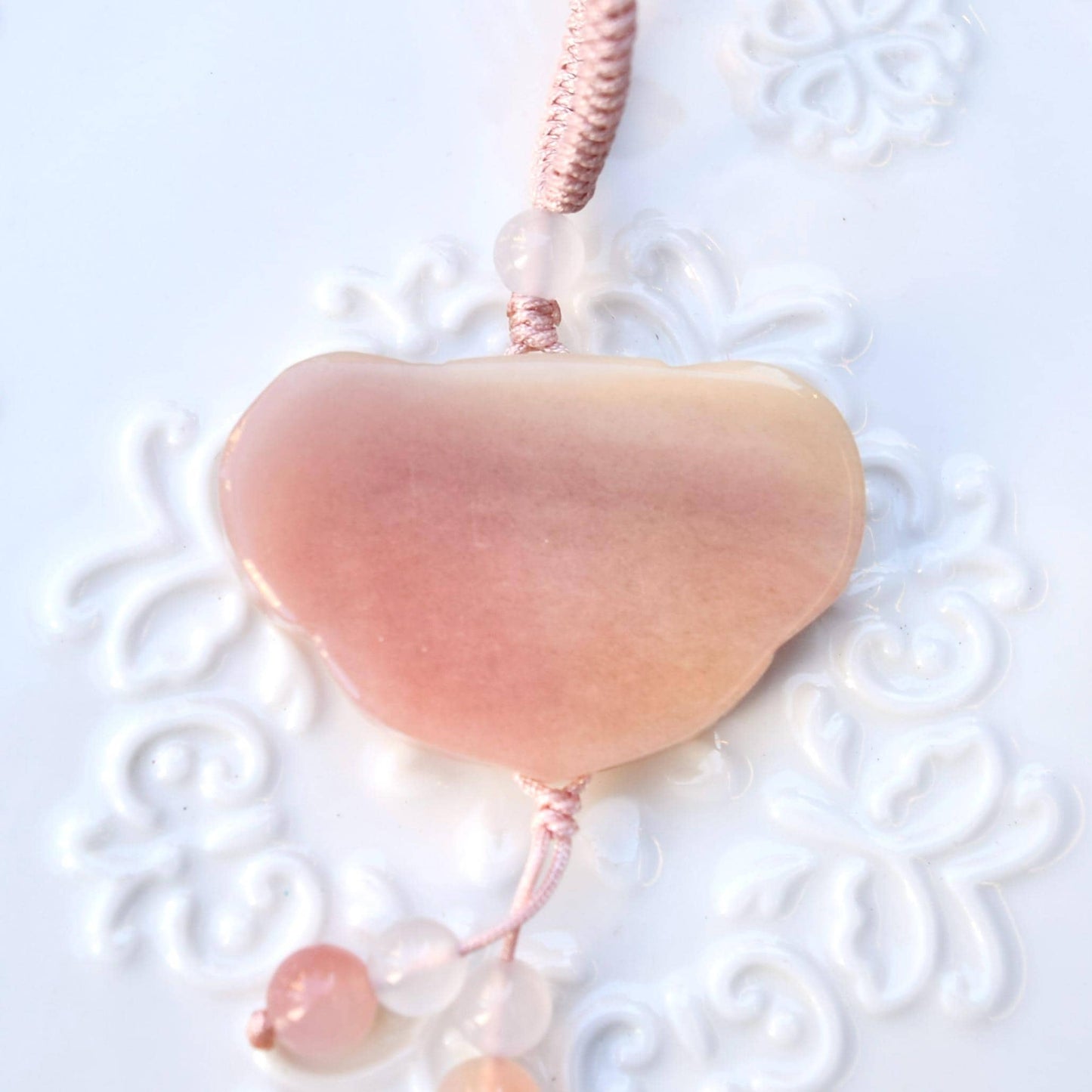 Yellow Peony Lock Pendant Braided Rope Necklace - Quartz Jade