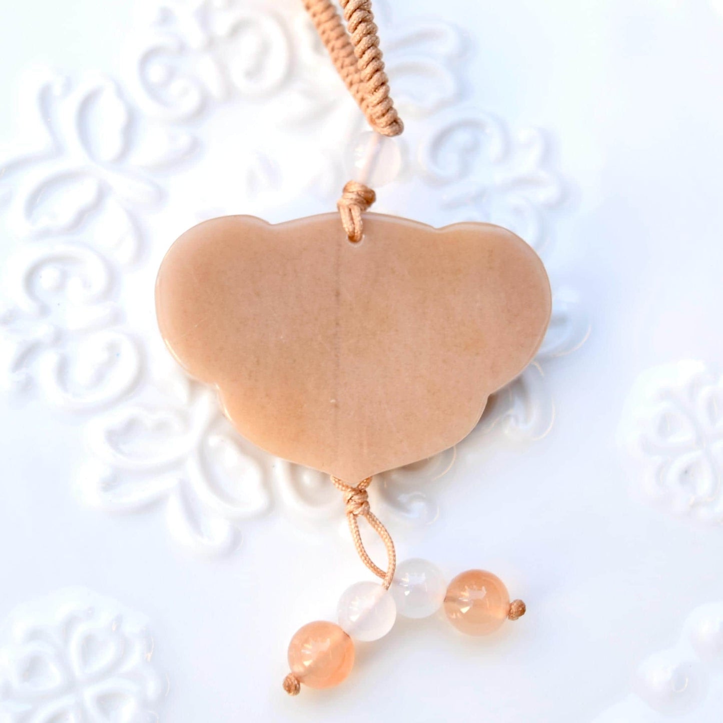 Yellow Peony Lock Pendant Braided Rope Necklace - Quartz Jade