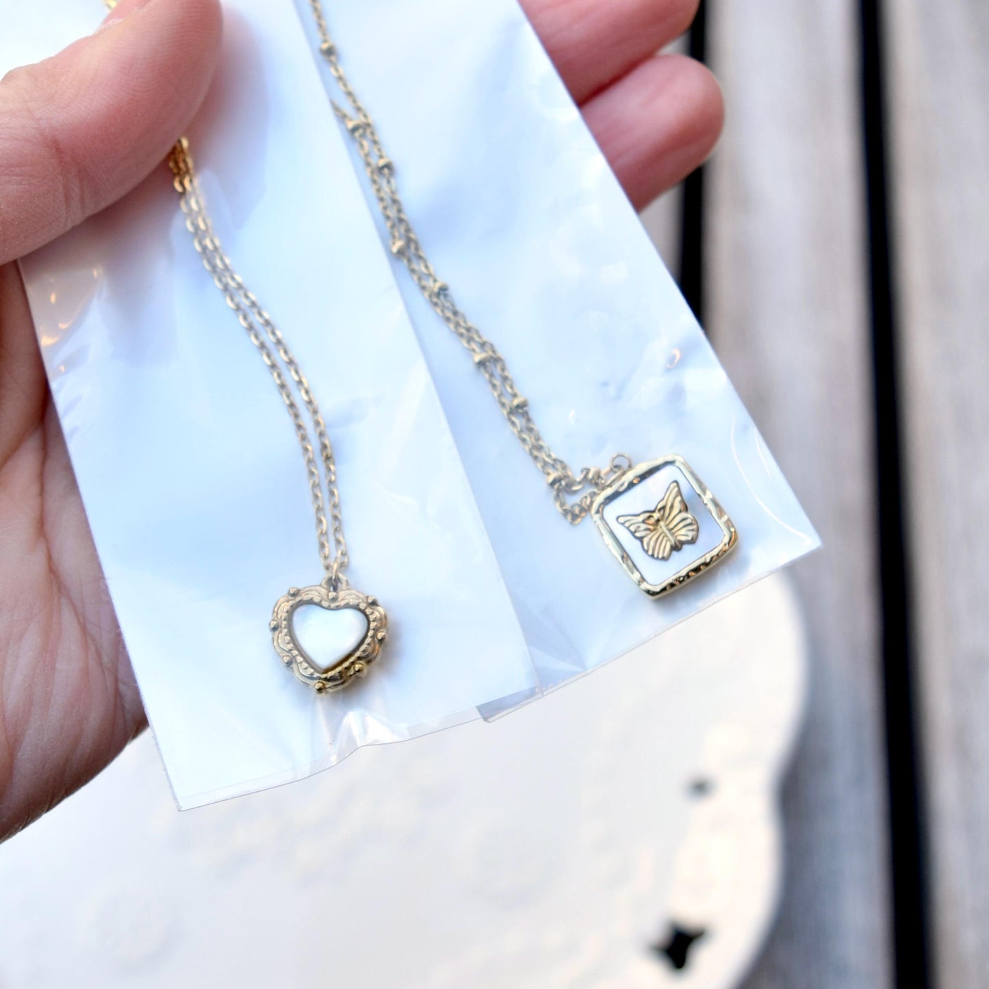 Shell Butterfly Heart Charm Golden Necklace - Vintage Style