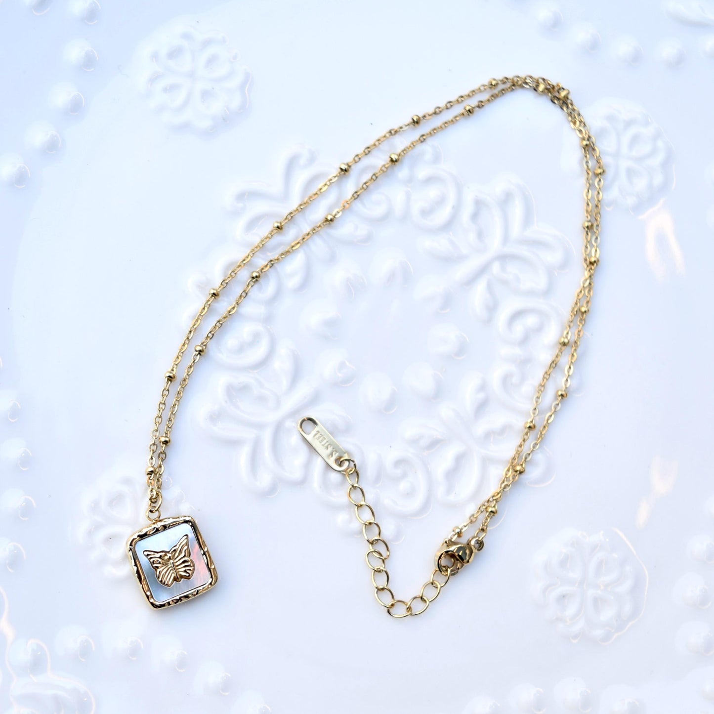 Shell Butterfly Heart Charm Golden Necklace - Vintage Style