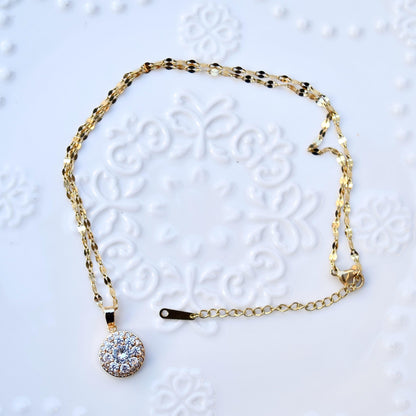 White Crystal Sunflower Rotating Pendant Necklace - CZ Diamond Stainless Steel Necklace