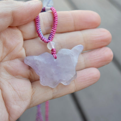 Purple Butterfly Pendant Rope Necklace - Amethyst Crystal Pendant