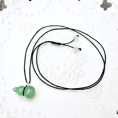 Green Agate Gourd Bamboo Pendant Rope Necklace