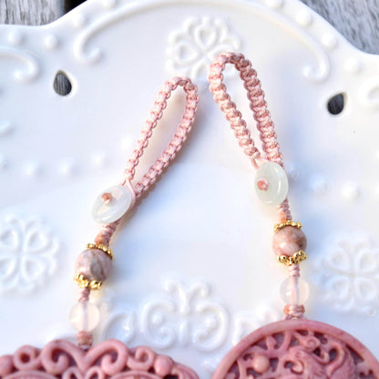 Pink Butterfly Phoenix Pendant Keychain Bag Charm - Pink Jasper