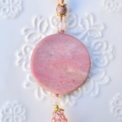 Pink Butterfly Phoenix Pendant Keychain Bag Charm - Pink Jasper