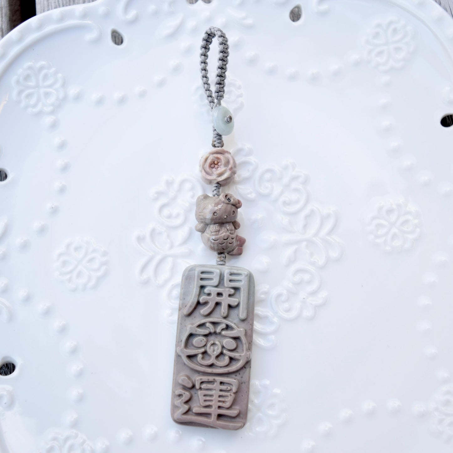 Daruma Doll Fortune Keychain Bag Charm - Colorful Jasper Quartz Jade