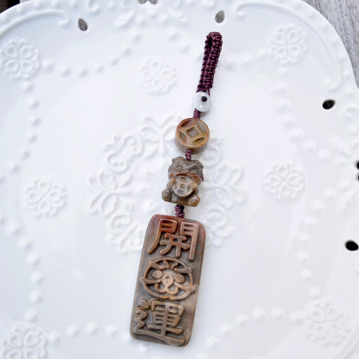 Daruma Doll Fortune Keychain Bag Charm - Colorful Jasper Quartz Jade