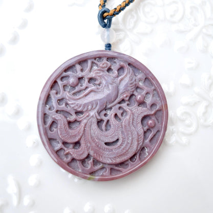 Purple Ocean Agate Pendant Rope Necklace - Lavender ｜ Phoenix ｜ Flora Lock