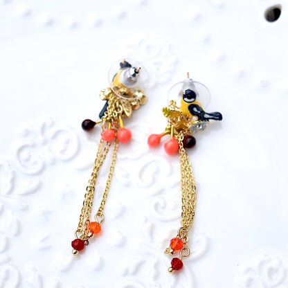 Blue Bird Tassel Earrings - Vintage Style Enamel Earrings