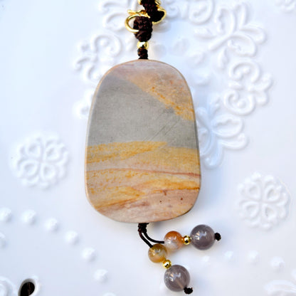 Chinese Zodiac Dragon Necklace - Polychrome Jasper - Adjustable Rope Necklace