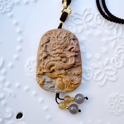 Chinese Zodiac Dragon Necklace - Polychrome Jasper - Adjustable Rope Necklace