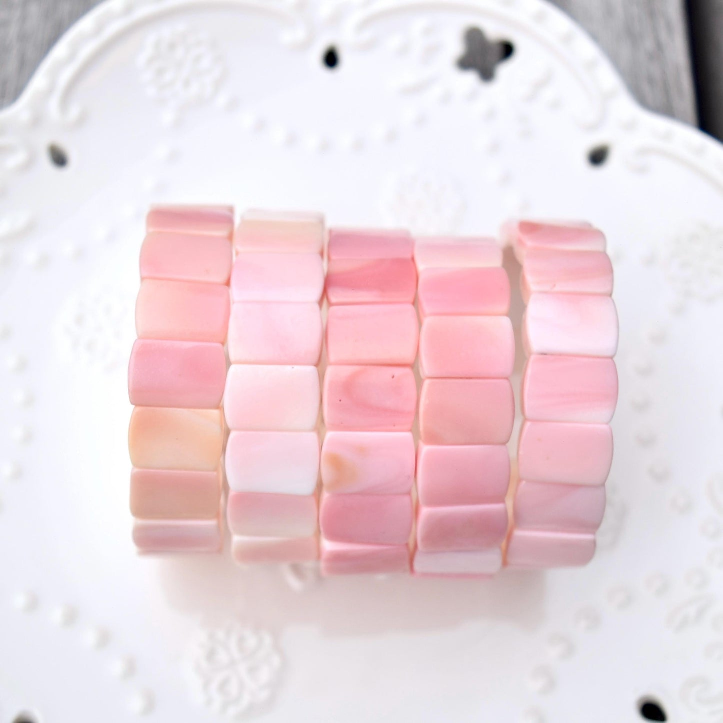 Pink Queen Conch Faceted Rectangle Beaded Bracelet - Stretchy Bracelet