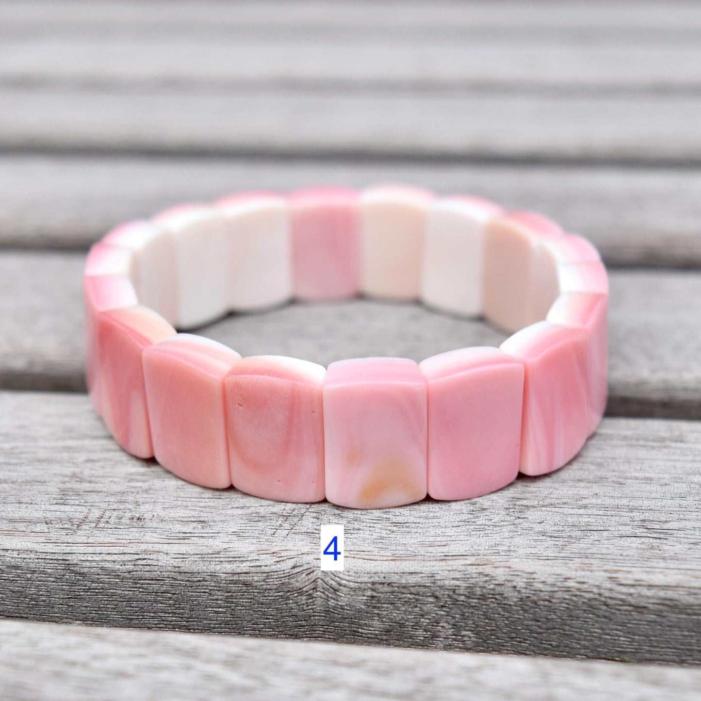 Pink Queen Conch Faceted Rectangle Beaded Bracelet - Stretchy Bracelet