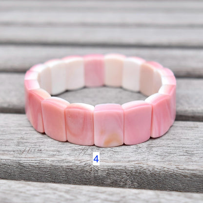 Pink Queen Conch Faceted Rectangle Beaded Bracelet - Stretchy Bracelet