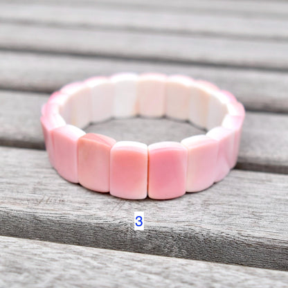 Pink Queen Conch Faceted Rectangle Beaded Bracelet - Stretchy Bracelet