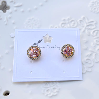 Pink Crystal Clover Stud Earrings