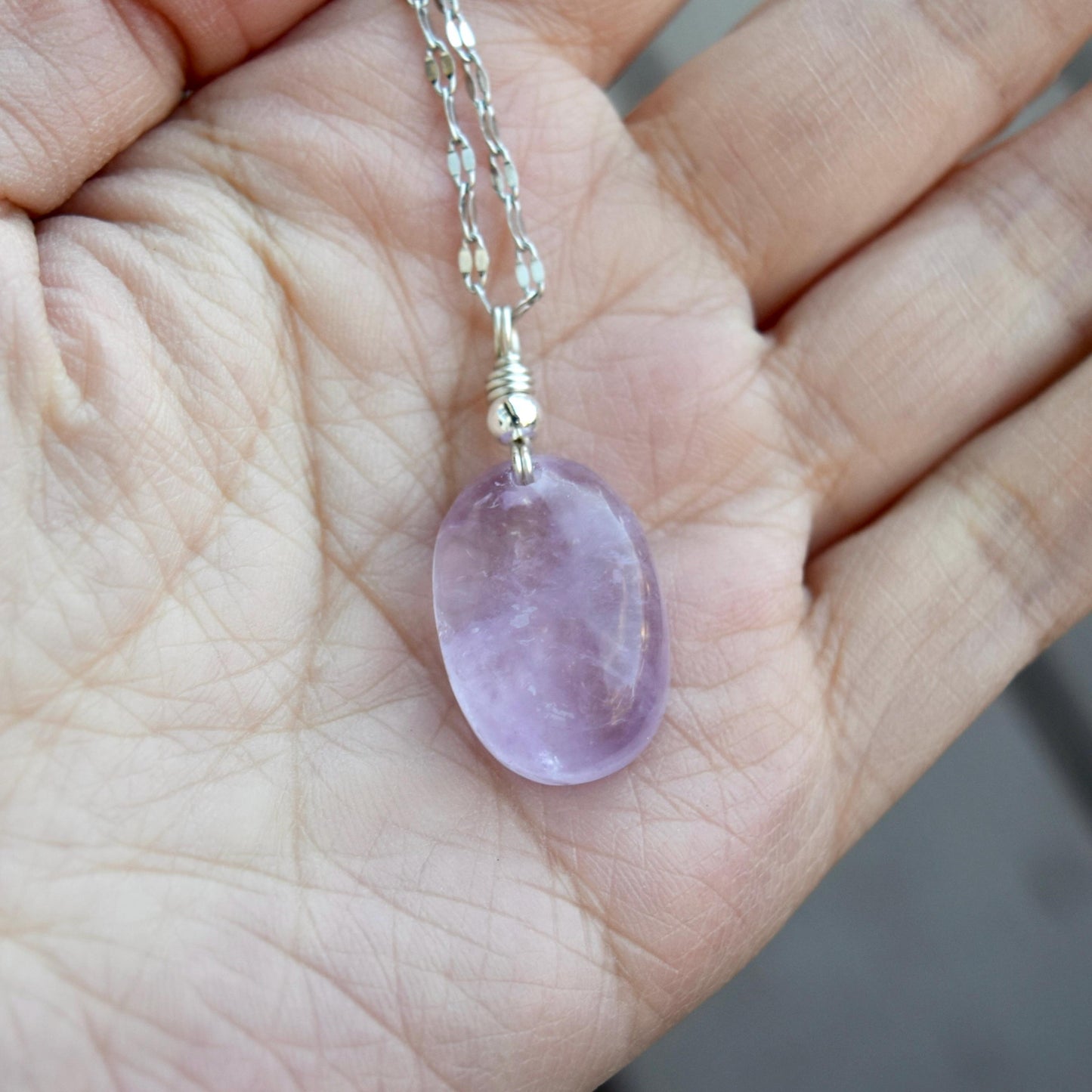 Amethyst Oval Cabochon Pendant Necklace - Silver Tone