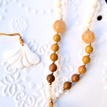Bird Plum Blossom Pendant Shell Necklace - Yellow Aventurine Quartz Jade