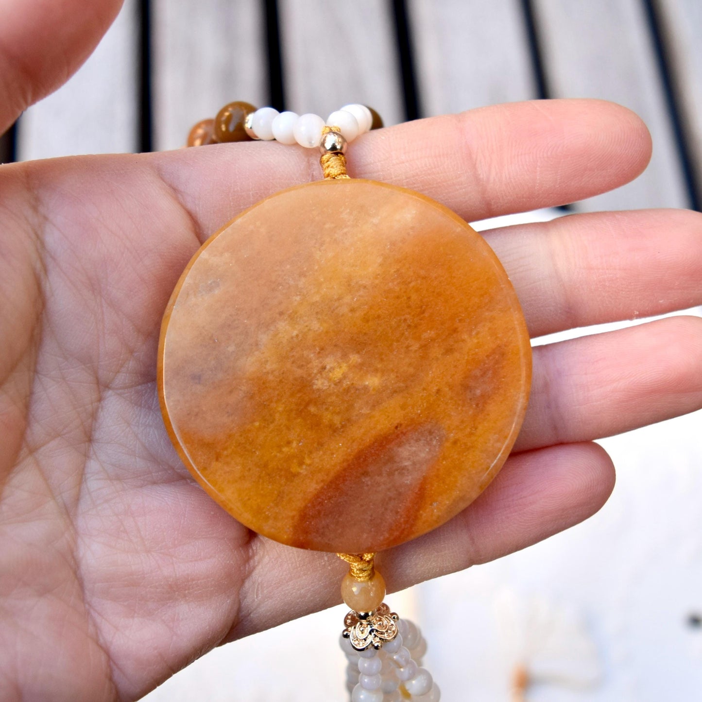Bird Plum Blossom Pendant Shell Necklace - Yellow Aventurine Quartz Jade