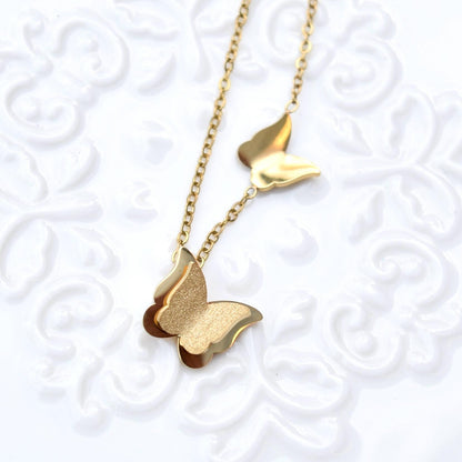 Matte Golden Butterfly Jewelry Set - Stainless Steel Necklace Bracelet