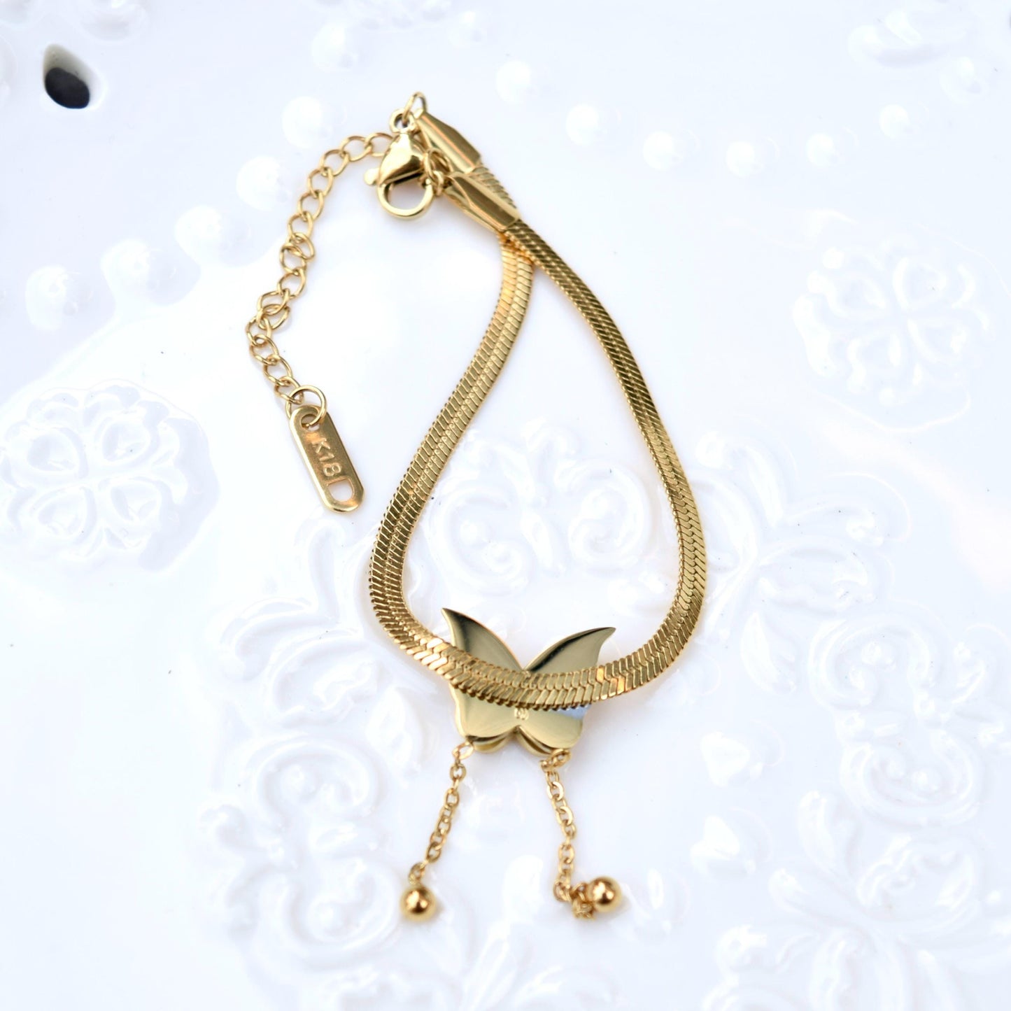 Matte Golden Butterfly Jewelry Set - Stainless Steel Necklace Bracelet