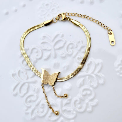 Matte Golden Butterfly Jewelry Set - Stainless Steel Necklace Bracelet