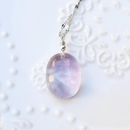 Amethyst Oval Cabochon Pendant Necklace - Silver Tone