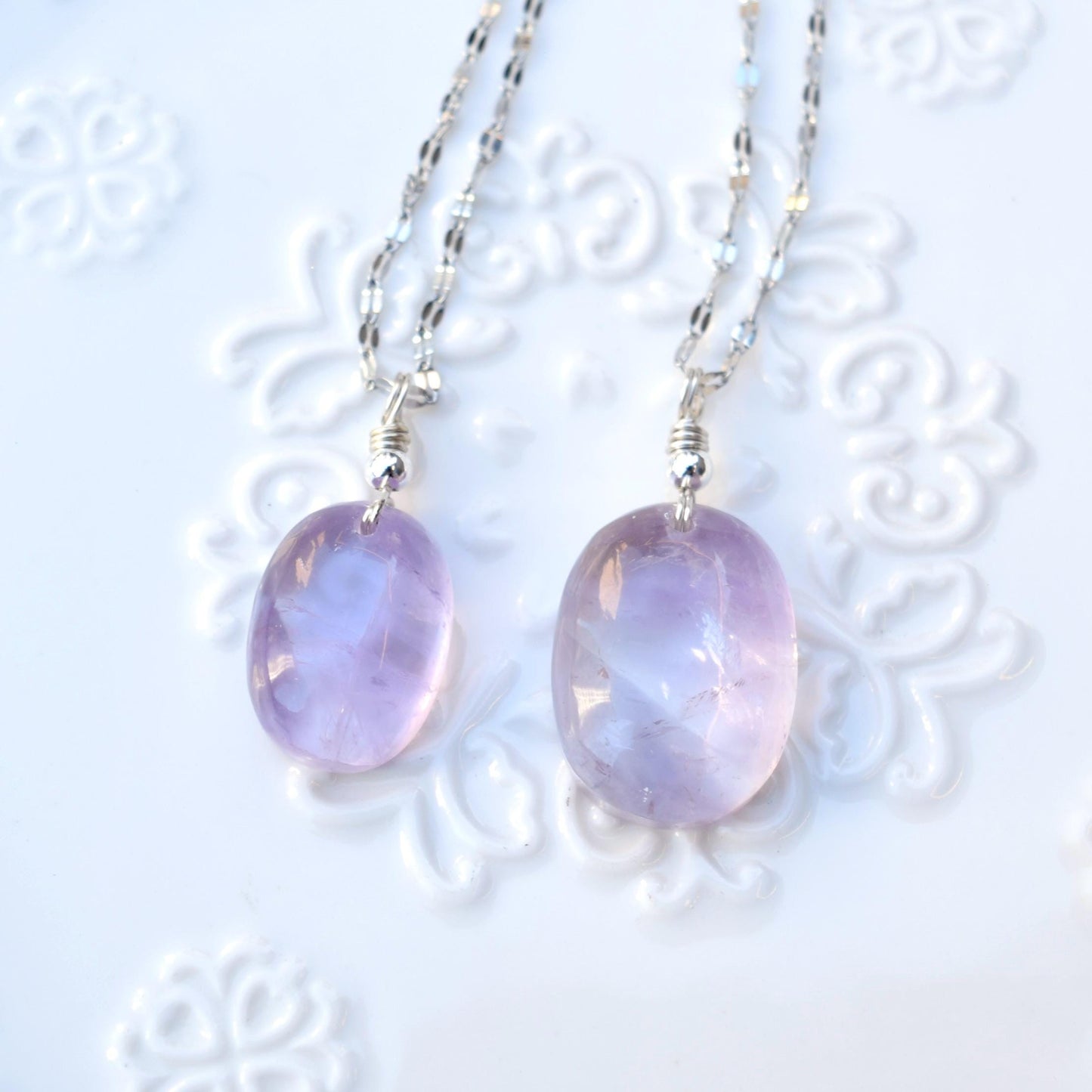 Amethyst Oval Cabochon Pendant Necklace - Silver Tone