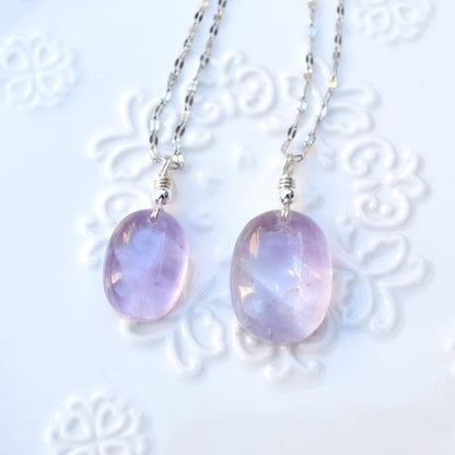 Amethyst Oval Cabochon Pendant Necklace - Silver Tone