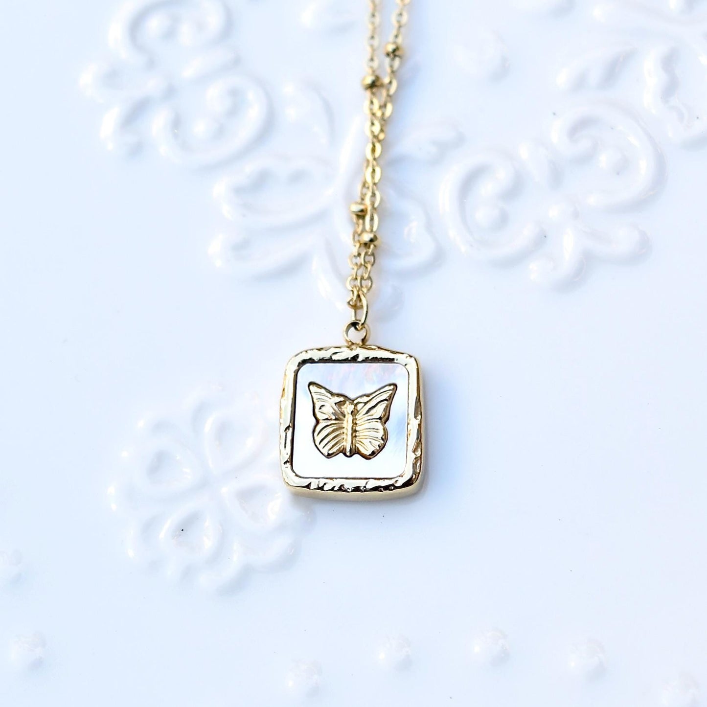 Shell Butterfly Heart Charm Golden Necklace - Vintage Style