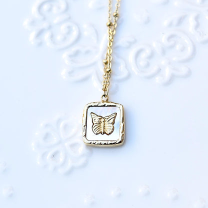 Shell Butterfly Heart Charm Golden Necklace - Vintage Style