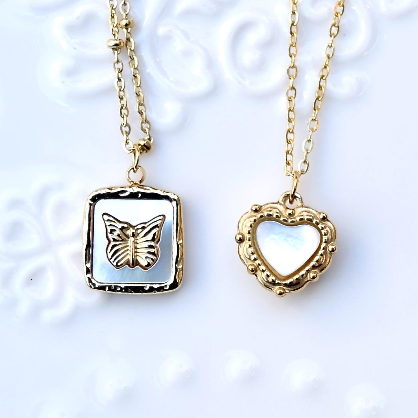 Shell Butterfly Heart Charm Golden Necklace - Vintage Style