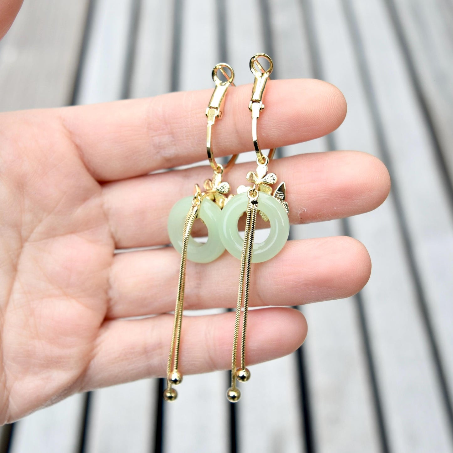 Green Peace Buckle Earrings - Jade Style Dangle Earrings