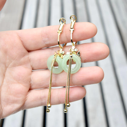 Green Peace Buckle Earrings - Jade Style Dangle Earrings