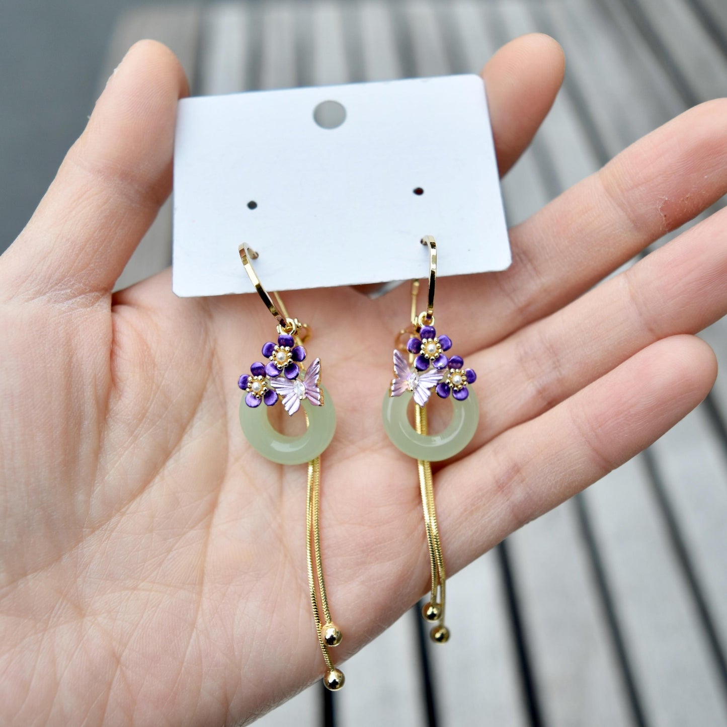 Green Peace Buckle Earrings - Jade Style Dangle Earrings