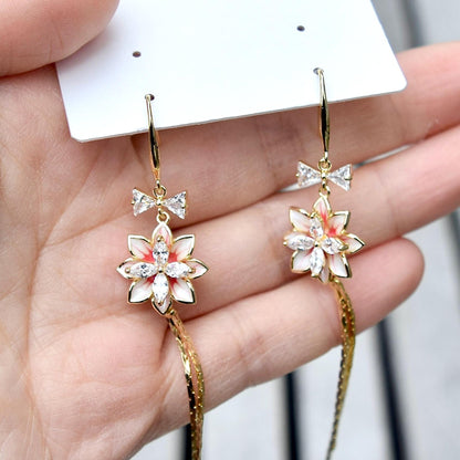 Red Flower Tassel Earrings - Asian Style Enamel Earrings