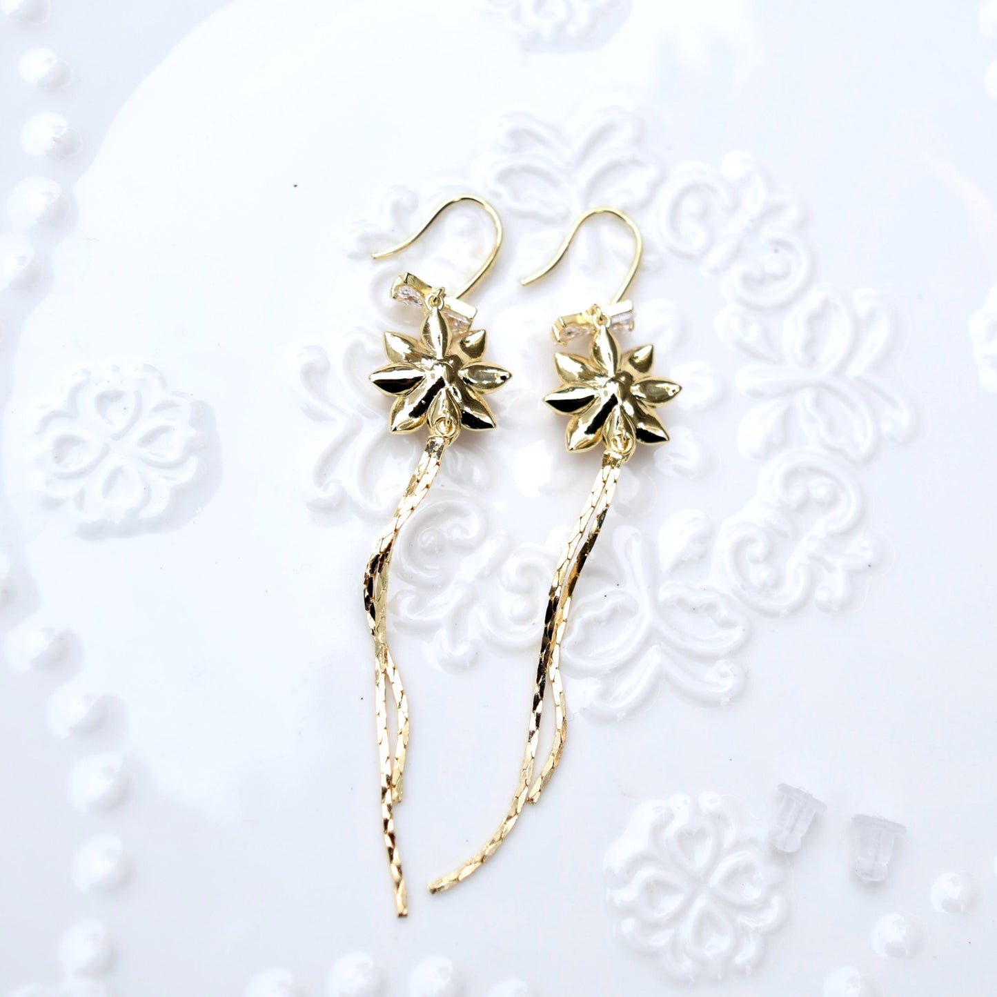 Red Flower Tassel Earrings - Asian Style Enamel Earrings