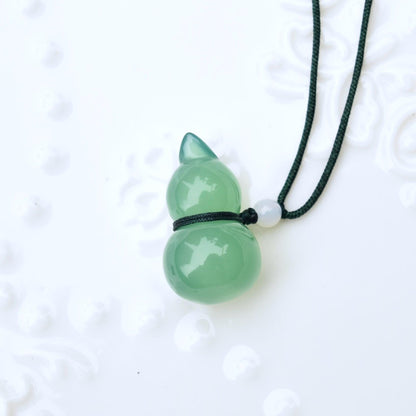Green Agate Gourd Bamboo Pendant Rope Necklace