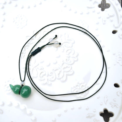 Green Agate Gourd Bamboo Pendant Rope Necklace