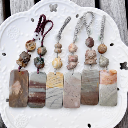 Daruma Doll Fortune Keychain Bag Charm - Colorful Jasper Quartz Jade