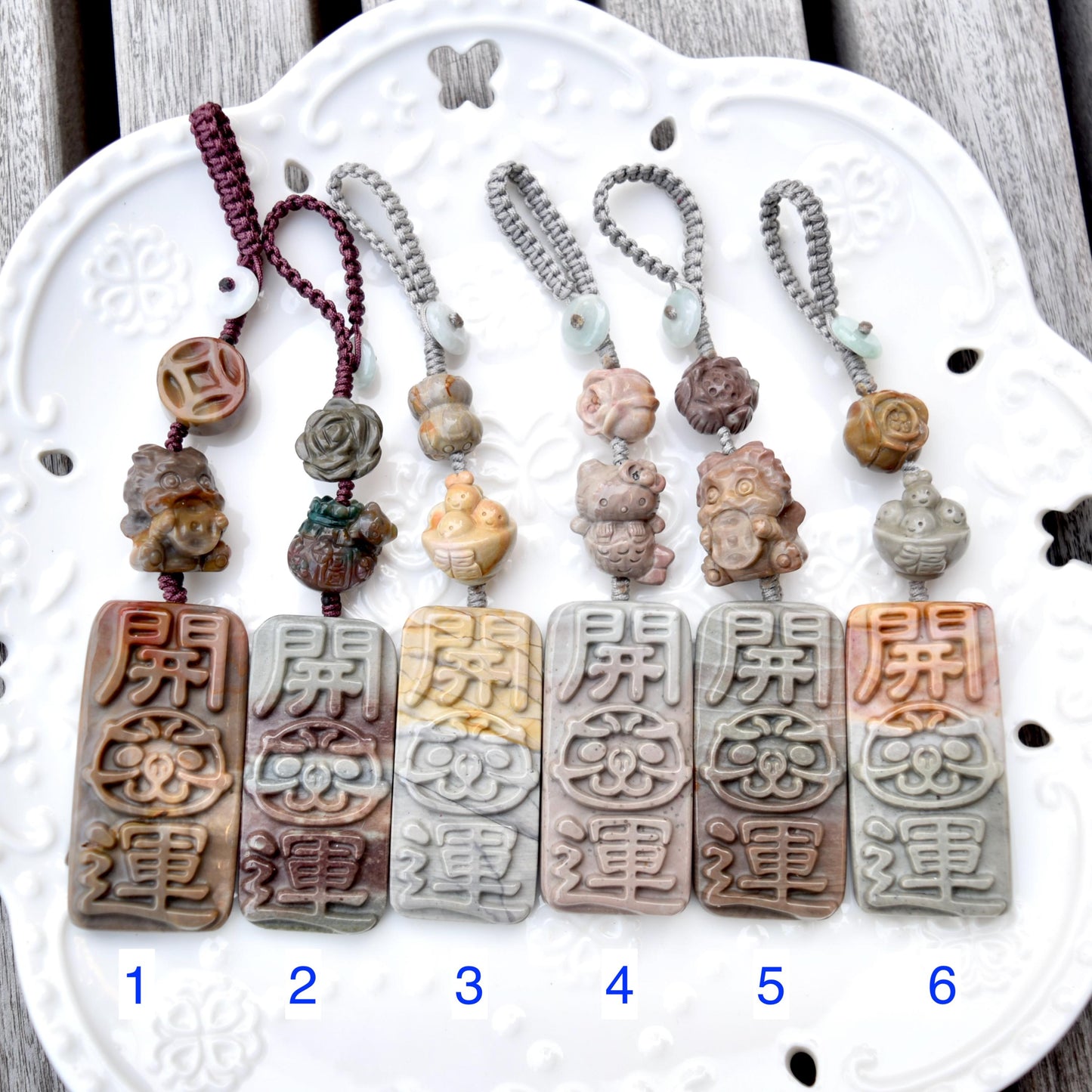 Daruma Doll Fortune Keychain Bag Charm - Colorful Jasper Quartz Jade