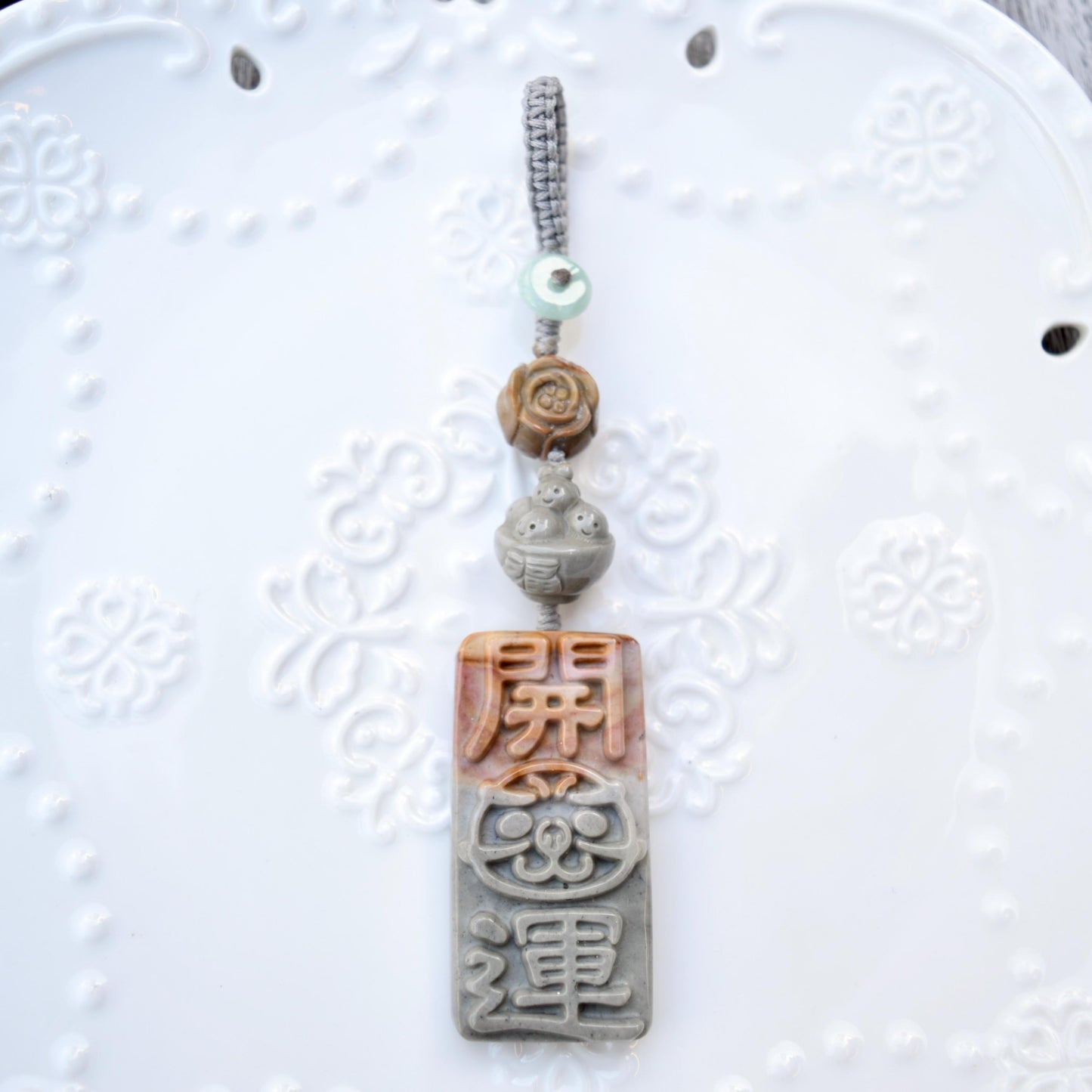 Daruma Doll Fortune Keychain Bag Charm - Colorful Jasper Quartz Jade