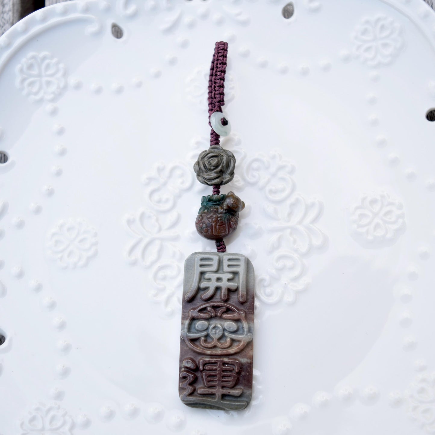 Daruma Doll Fortune Keychain Bag Charm - Colorful Jasper Quartz Jade