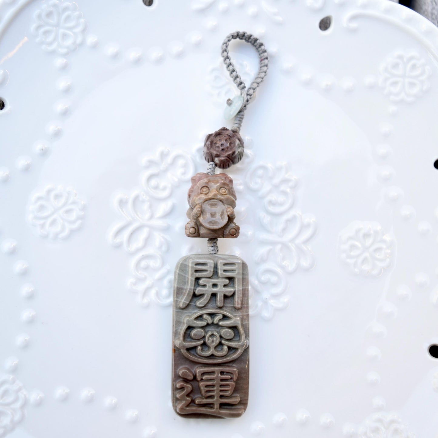 Daruma Doll Fortune Keychain Bag Charm - Colorful Jasper Quartz Jade