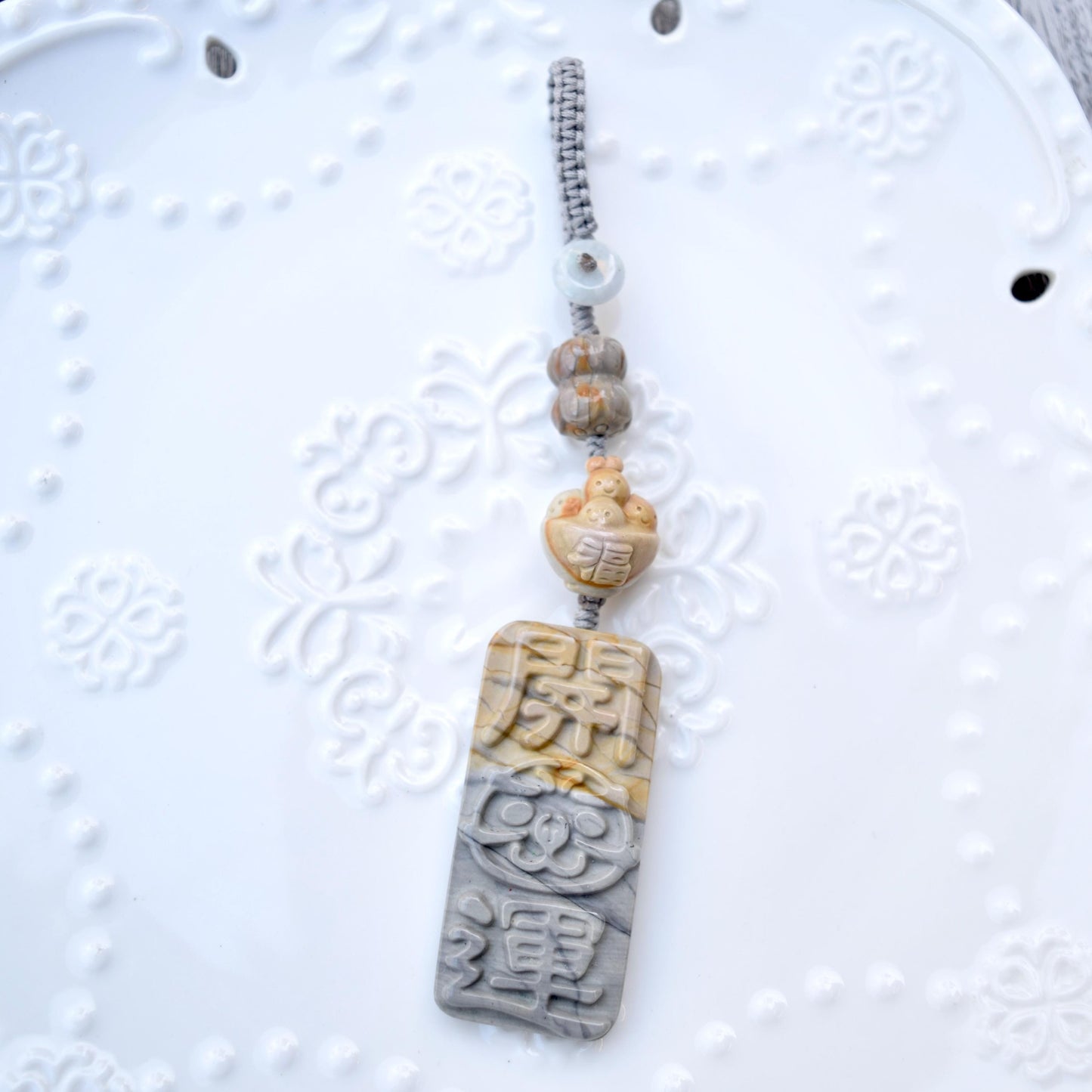 Daruma Doll Fortune Keychain Bag Charm - Colorful Jasper Quartz Jade